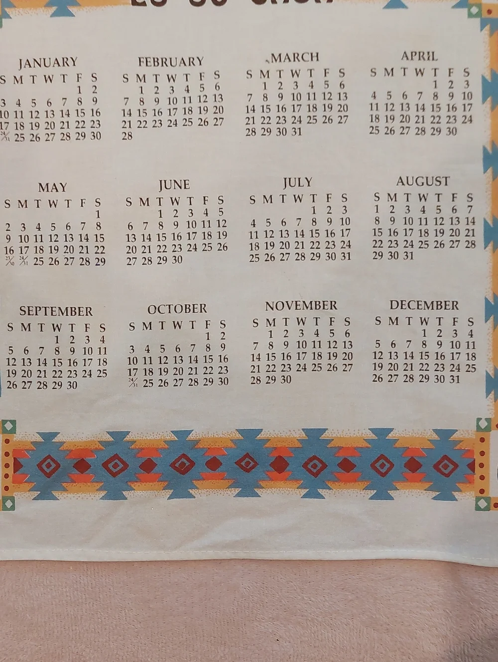 Vintage 1999 'Mi Casa Es Su Casa' Southwestern Calendar Tea Towel NWOT